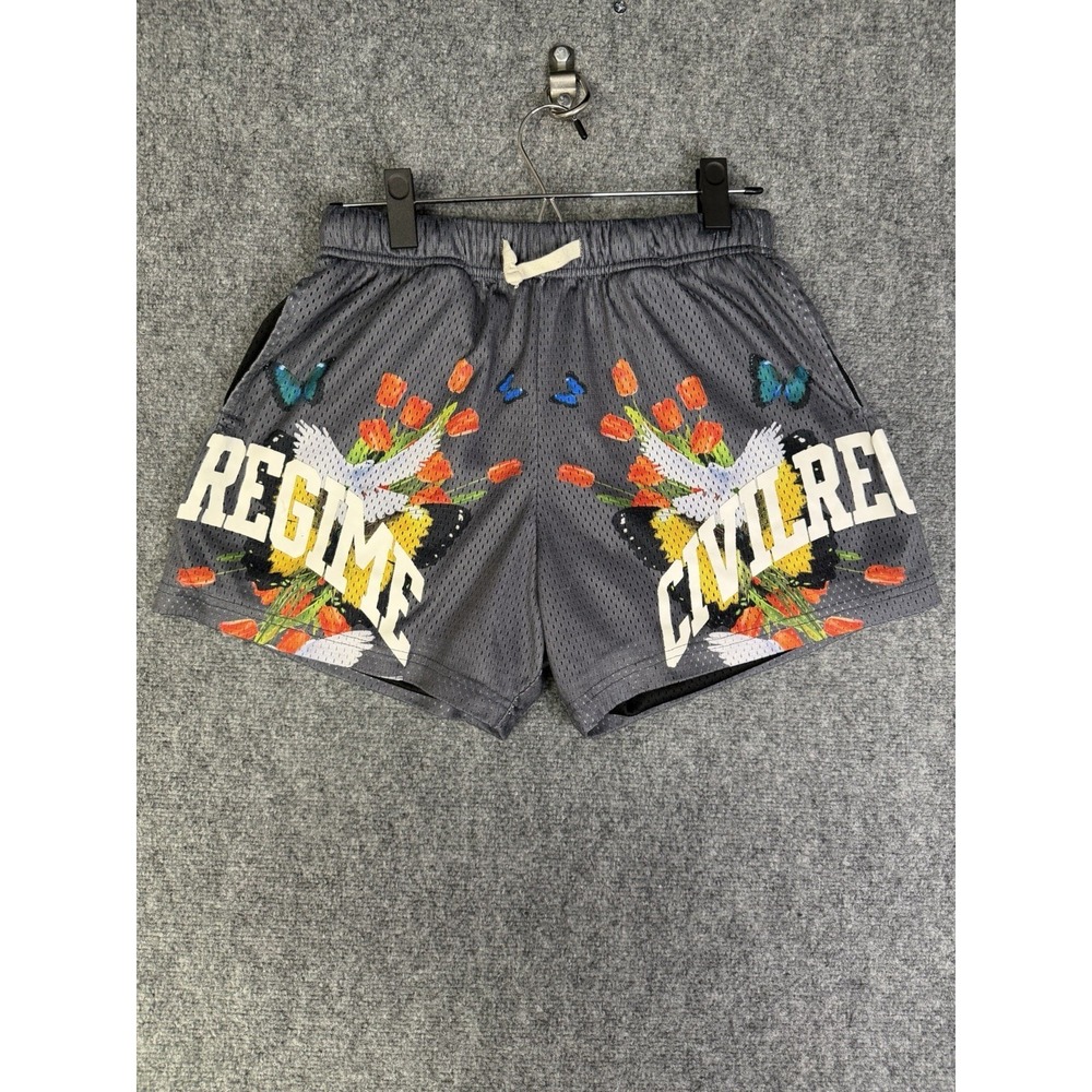 Men's Civil Regime Mesh Athletic Shorts Size Small Gray Floral Butterfly Running